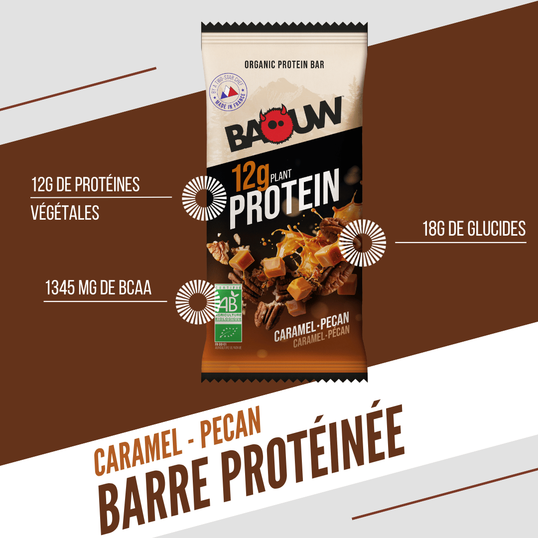 Barra proteica BAOUW biológica extra caramelo/noz-pecã (50 g)