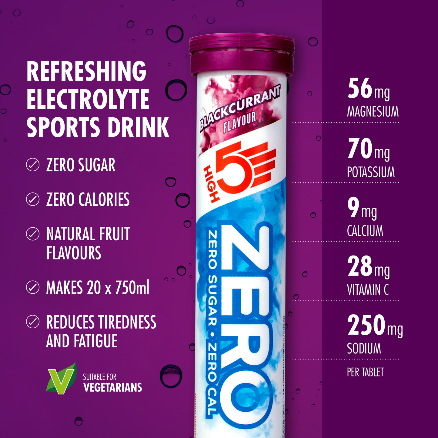 Comprimidos de hidratação electrolítica HIGH5 ZERO (x20) Groselha preta