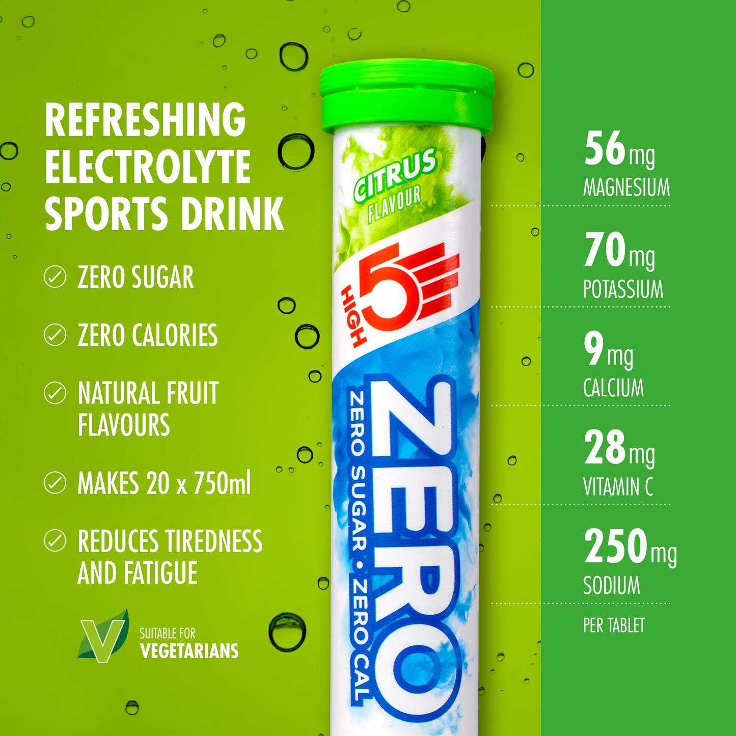 Comprimidos de hidratação electrolítica HIGH5 ZERO (x20) Limão