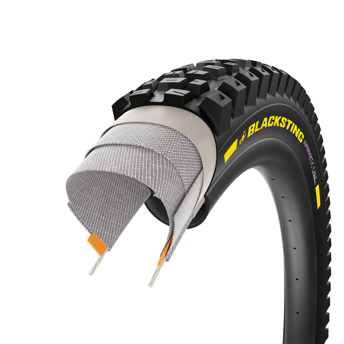 Pneu PIRELLI SCORPION BLACK STING 29x2.40 Supersoft DH+Wall Tubeless Ready de talão flexível Preto/Amarelo Edição de Equipa