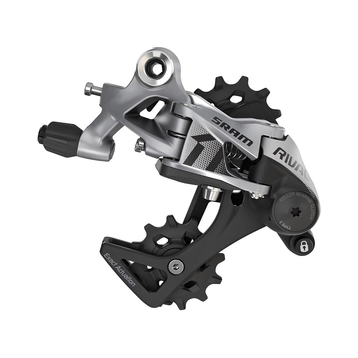 Desviador traseiro SRAM RIVAL 1 11V de caixa média – vista do produto sobre fundo branco