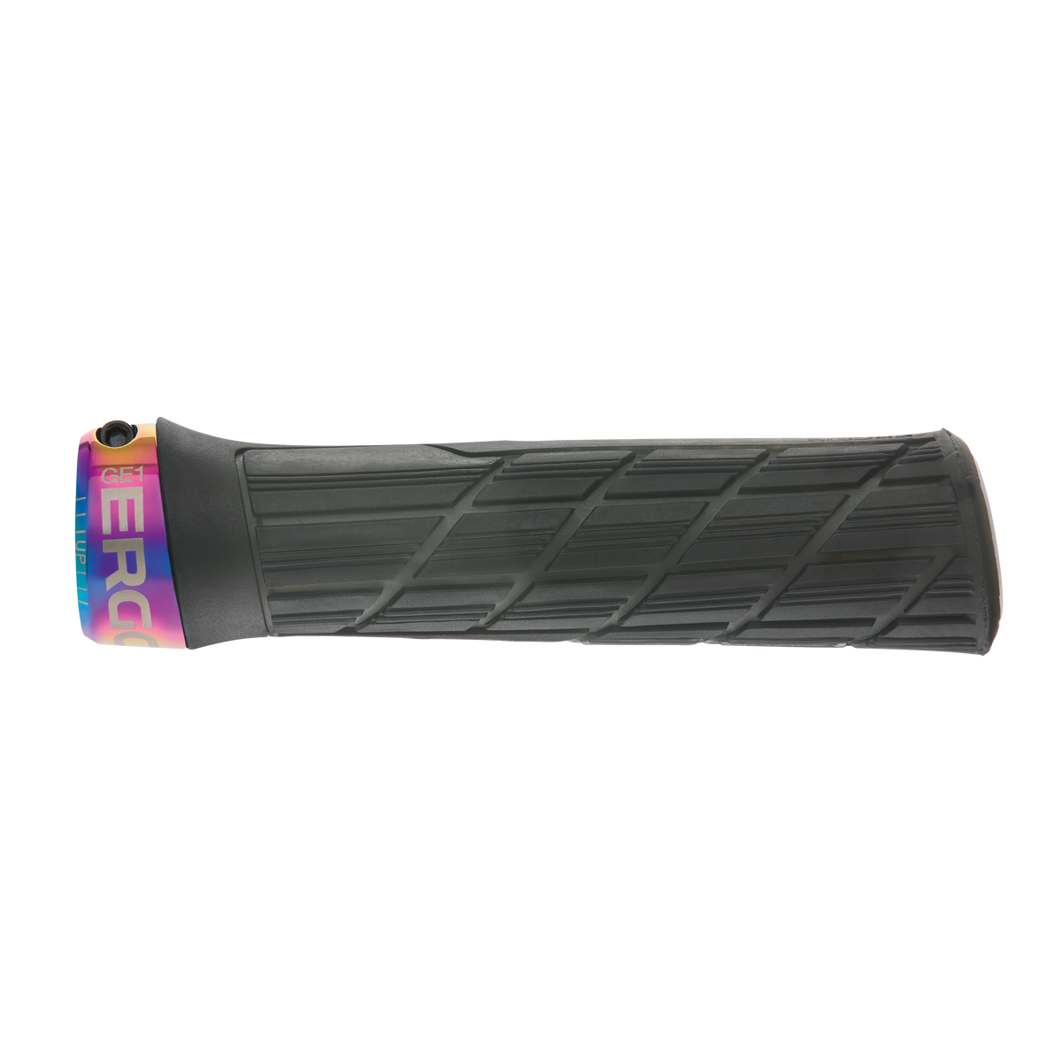 Punhos ERGON GE1 EVO Factory Slim pretos Stealth Frozen com abraçadeiras Oil Slick - pormenor