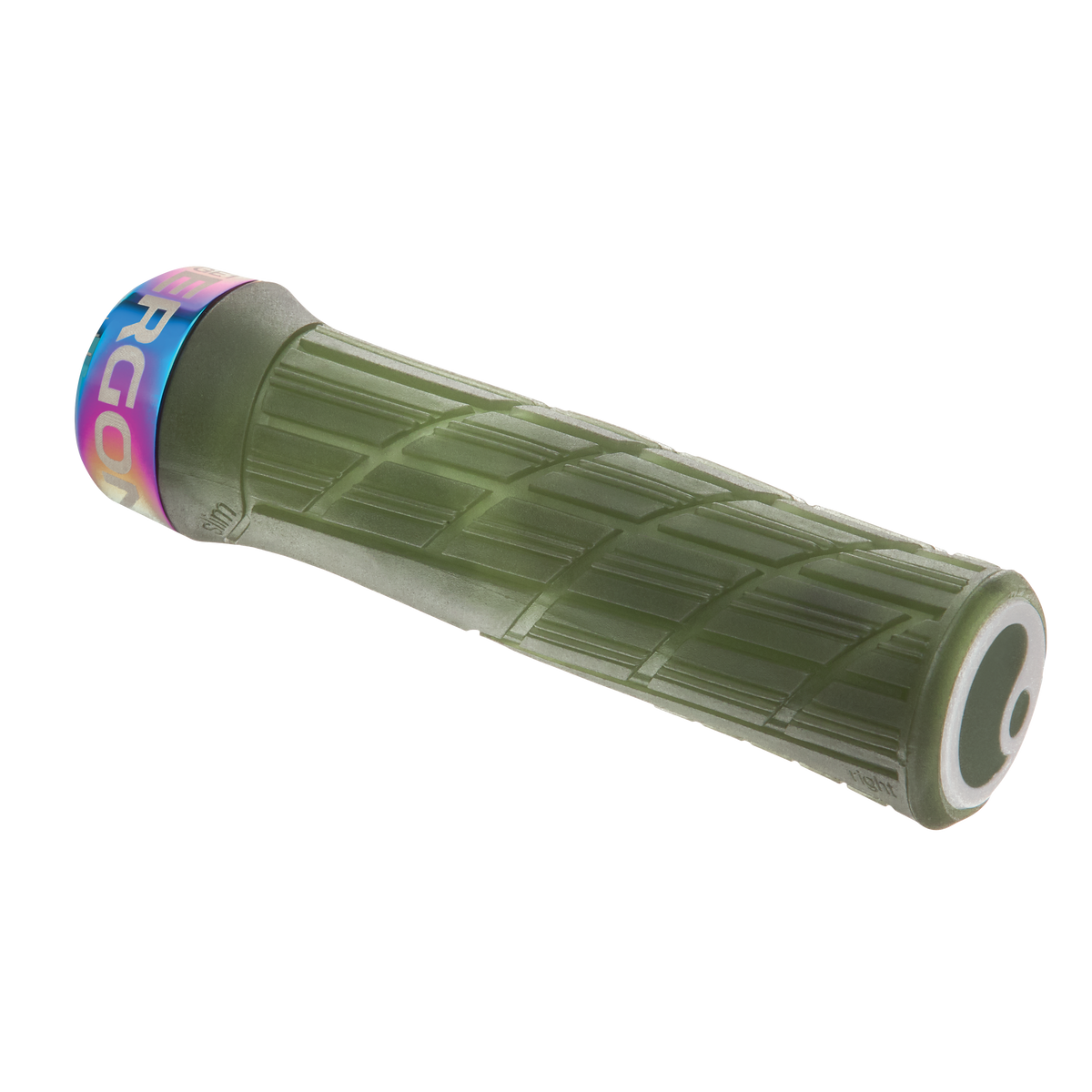 Punhos ERGON GE1 EVO Factory Slim verdes Frozen Moss com abraçadeiras Oil Slick