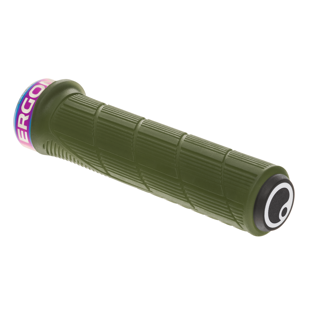 Punhos ERGON GD1 EVO Factory verde-musgo gelado com anéis de fixação Oil Slick