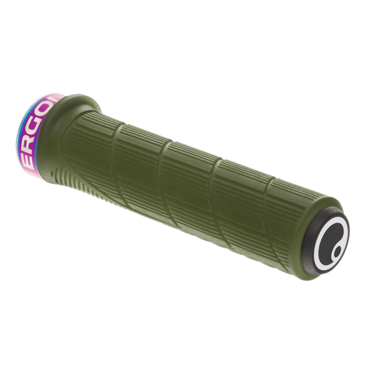 Punhos ERGON GD1 EVO Factory verde-musgo gelado com anéis de fixação Oil Slick