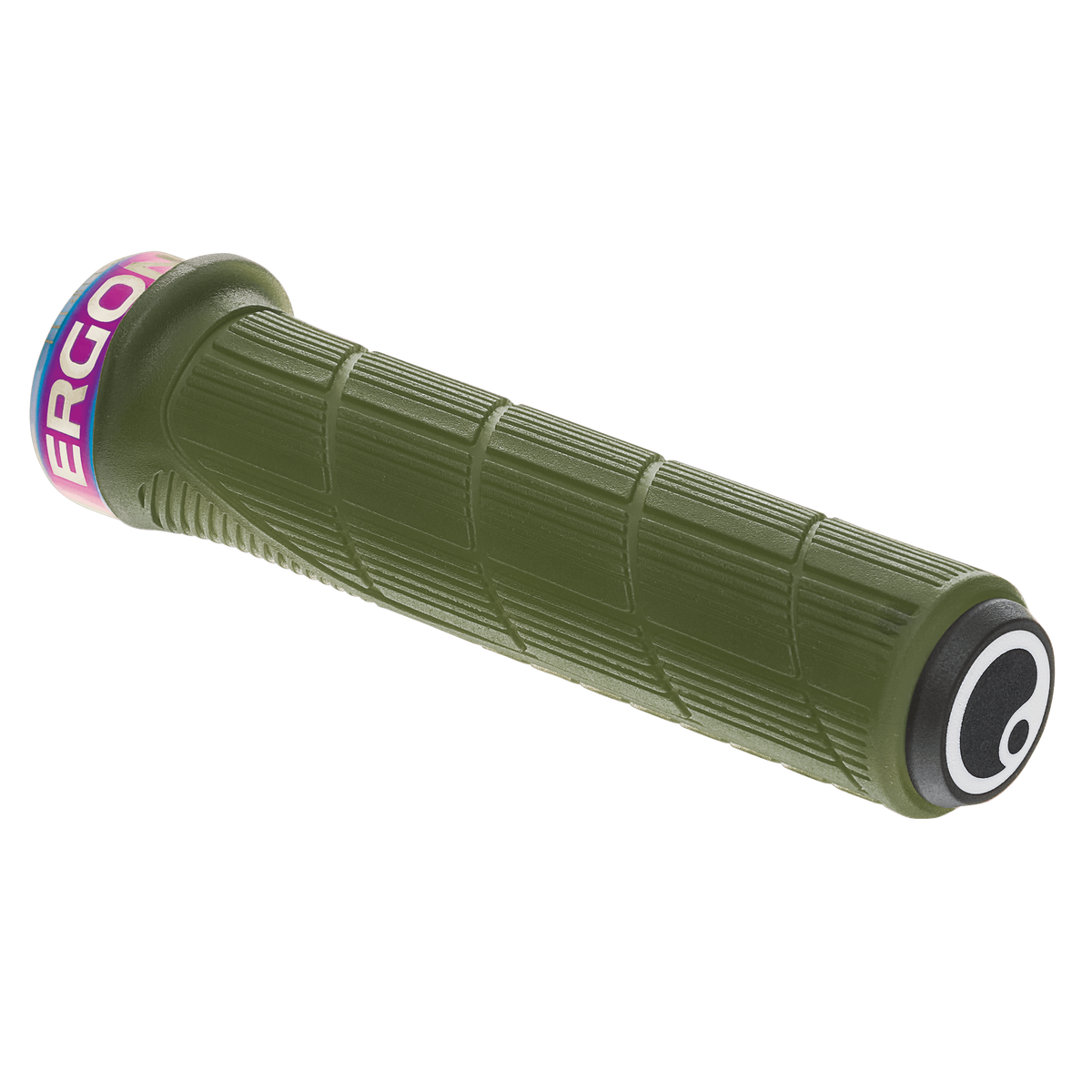 Punhos ERGON GD1 EVO Slim Factory verde-musgo gelado com anéis de fixação Oil Slick