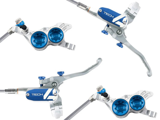Par de mangueiras de travão de aviação HOPE TECH 4 E4 Prata/Azul