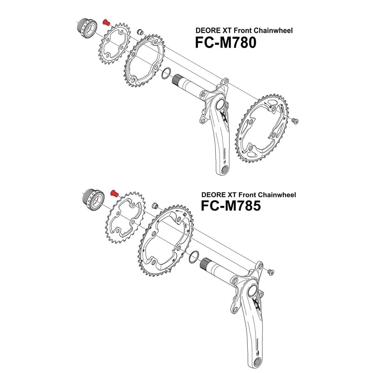 Kit de Vis Cheminée SHIMANO XT M780 / M785 Plateau Interieur (x4) Argent