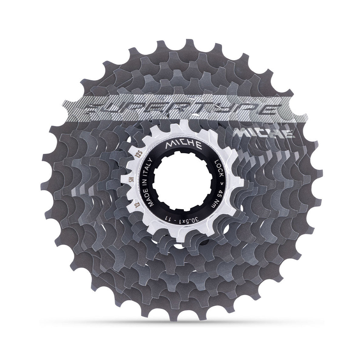 Cassete de 12 velocidades MICHE SUPERTYPE Shimano – fotografia principal sobre fundo branco
