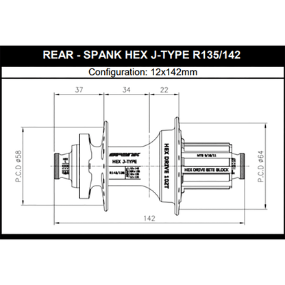 Cubo Traseiro SPANK HEX DRIVE 102T 12x135/142 mm