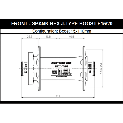 Cubo Dianteiro SPANK HEX 15/20 mm Boost Preto