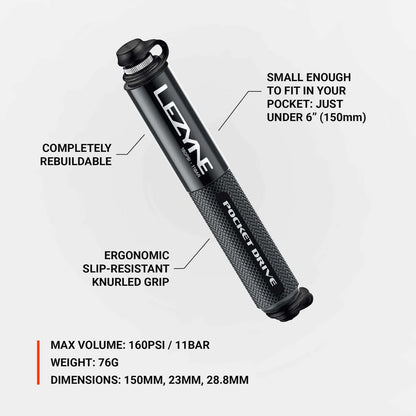 Bomba de Mão LEZYNE POCKET DRIVE HP Preto