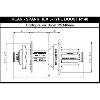Cubo Traseiro SPANK HEX DRIVE 102T 12x148 mm Boost E-Plus Vermelho