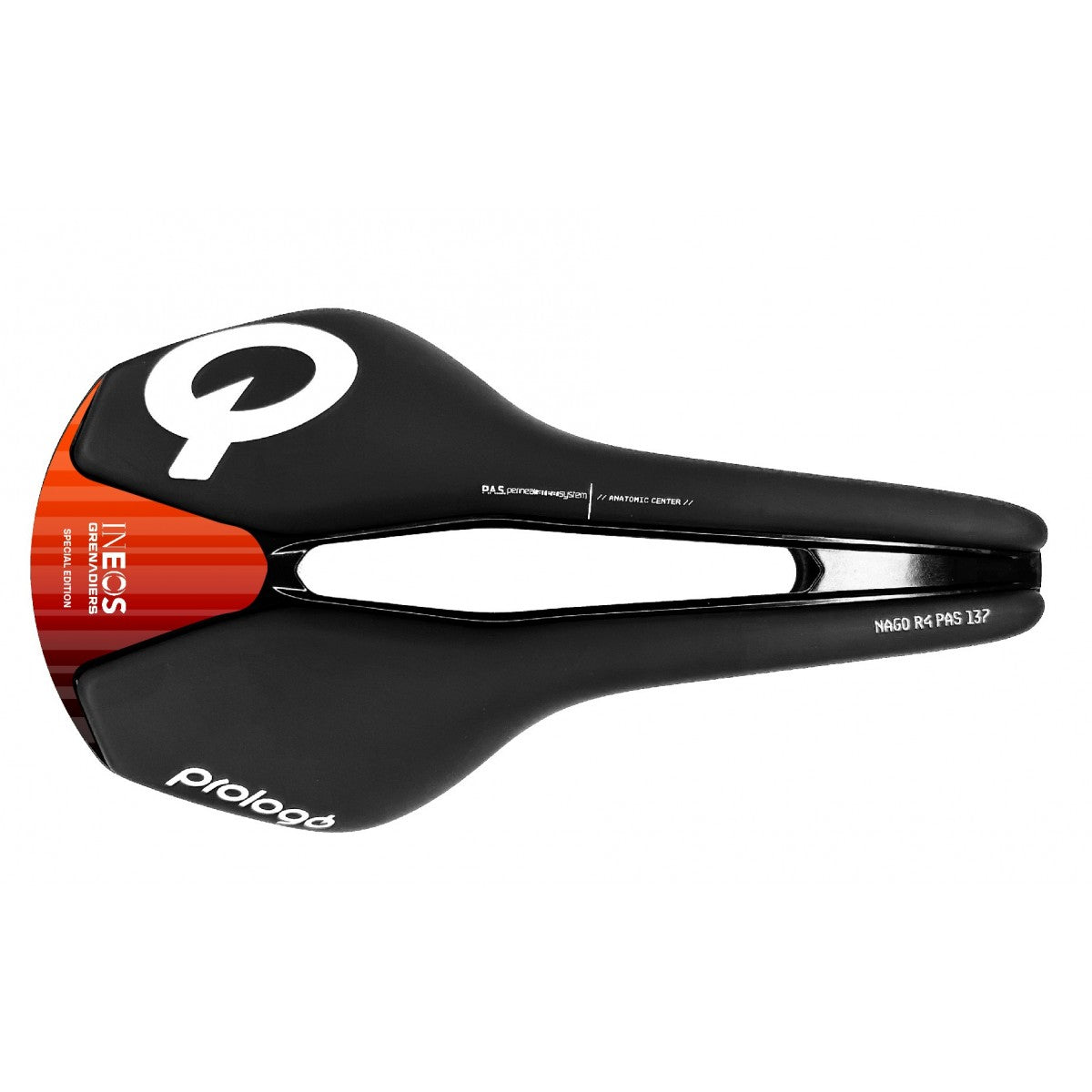 Selim PROLOGO NAGO R4 PAS Largura 147mm Carris Tirox INEOS Preto/Vermelho