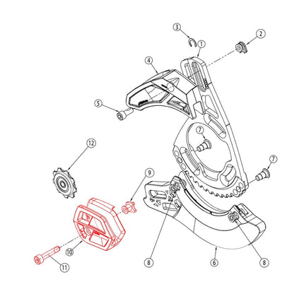 Guia inferior para guia de corrente E-THIRTEEN LG1+/LS1+ branco #SLDR.LG1+LWR.W — esquema de identificação da peça inferior, conjunto ilustrado