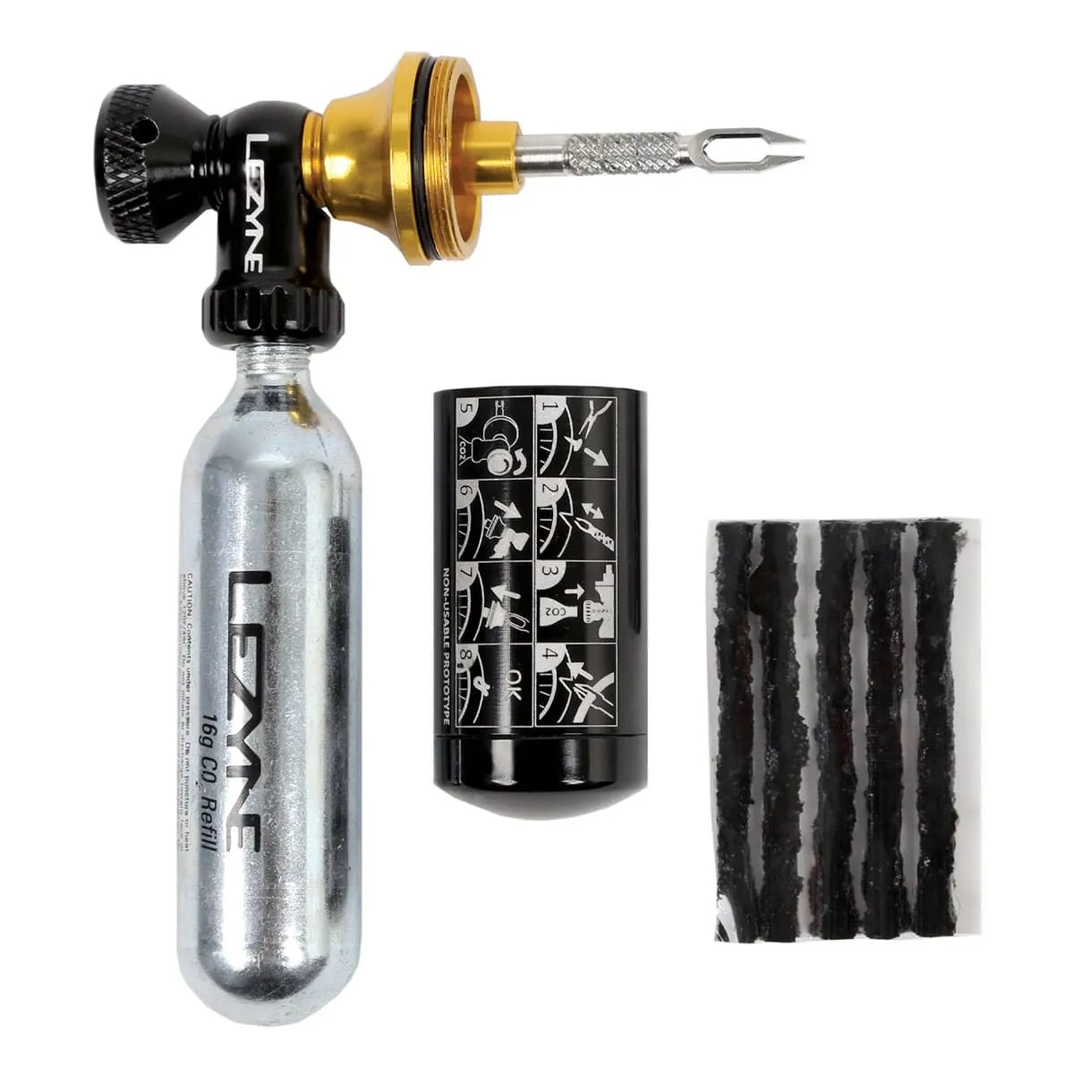 Kit de reparação Tubeless CO2 LEZYNE BLASTER + 5 brocas