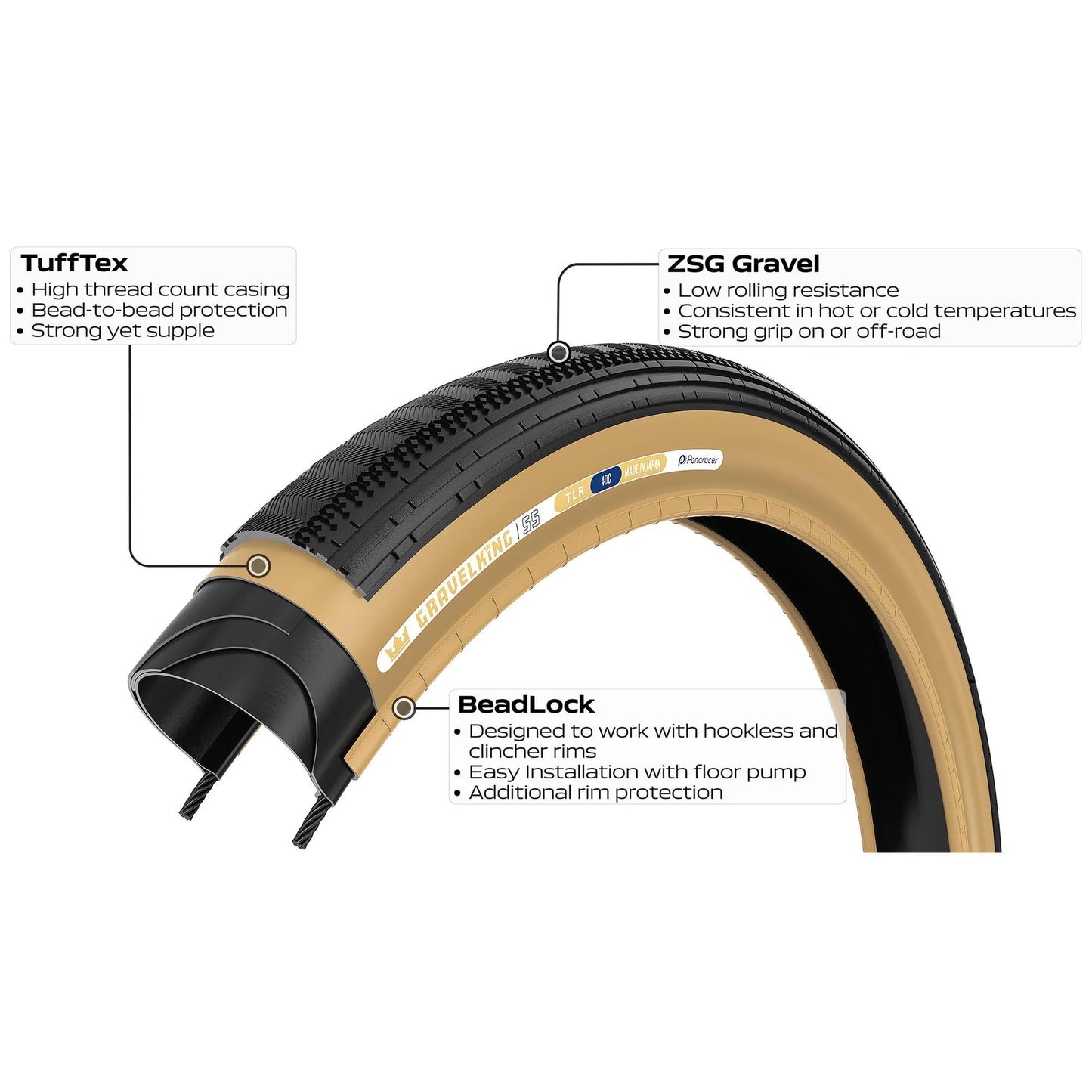 Pneu PANARACER GRAVELKING SEMISLICK TLR 700x30c Tubeless Ready Beige