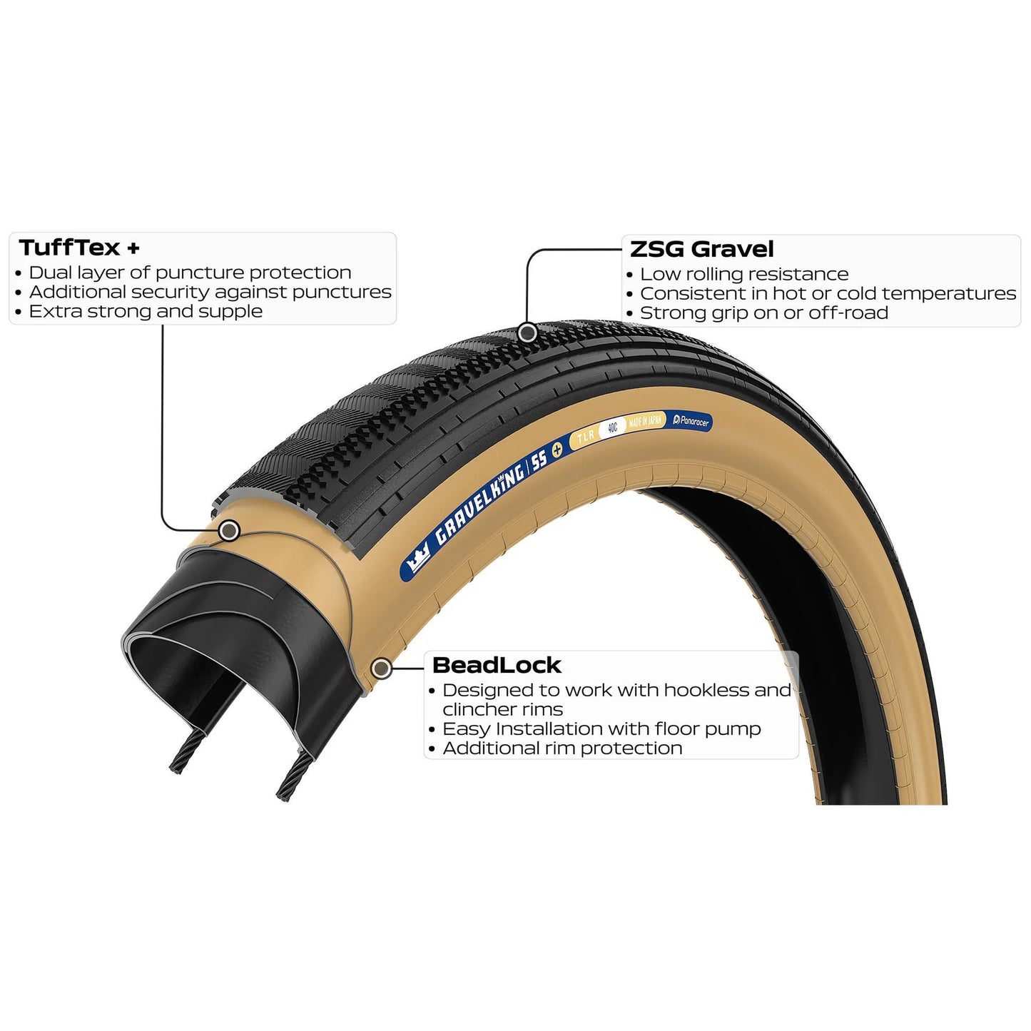 Pneu PANARACER GRAVELKING SEMISLICK+ TLR 700x45c Tubeless Ready Bege