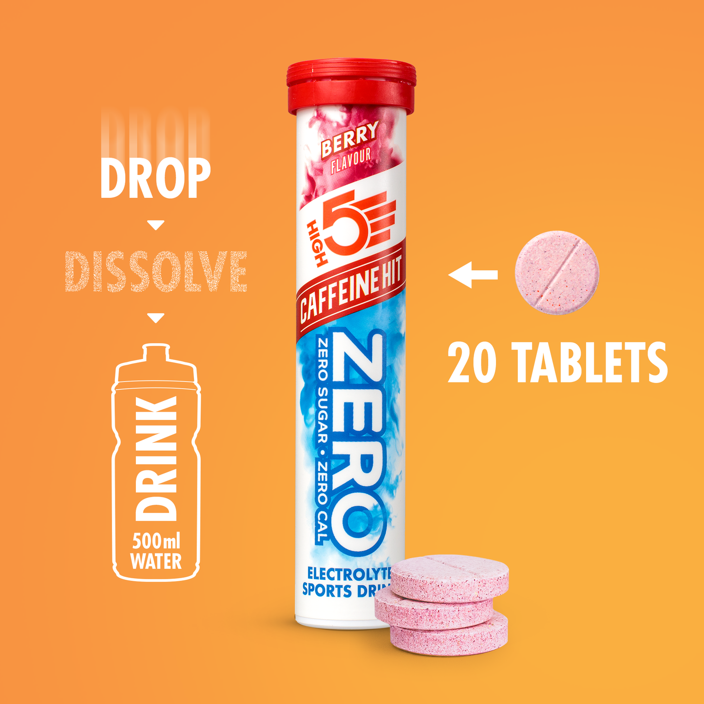 Comprimidos de hidratação electrolítica HIGH5 ZERO Cafeína (x20) Frutos Vermelhos