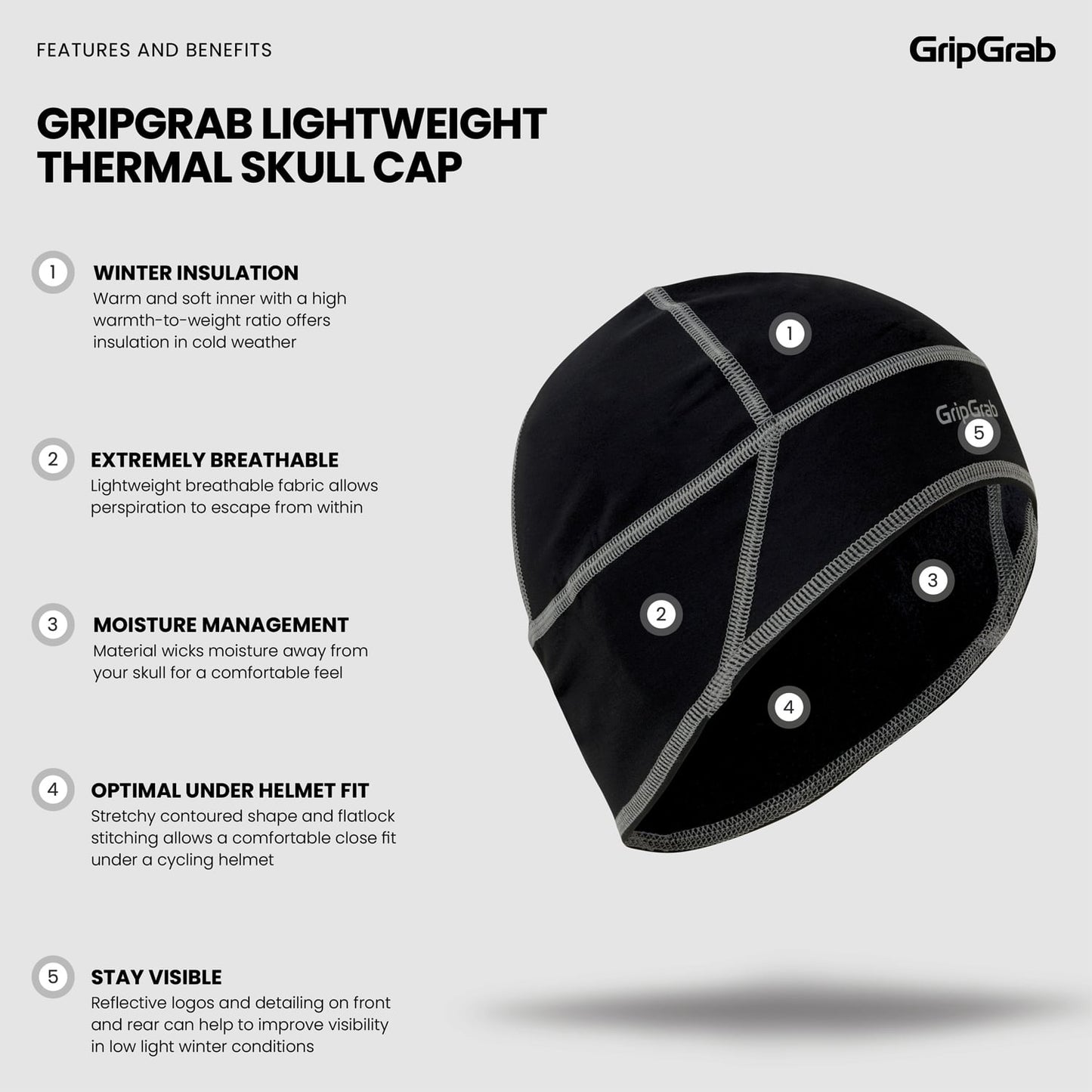 Boné de capacete GRIPGRAB THERMO Preto