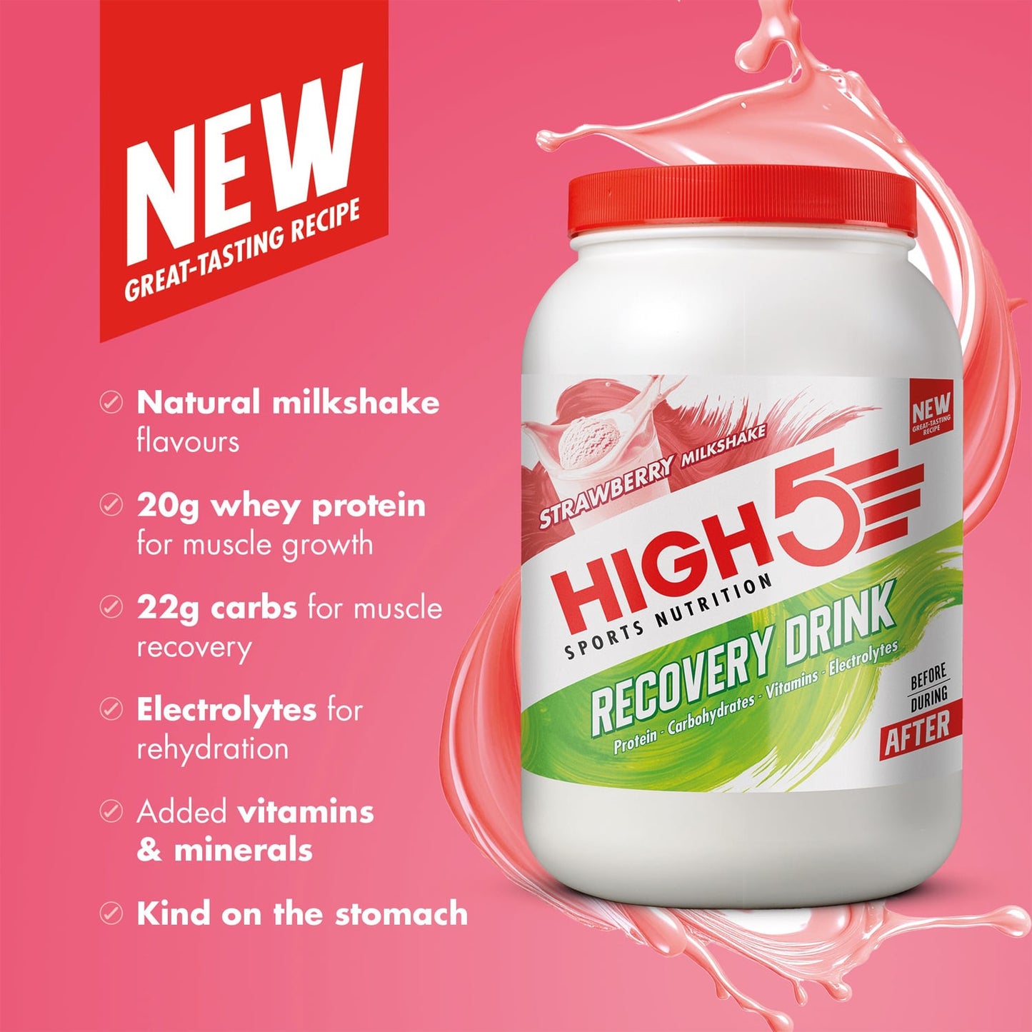 Bebida de recuperação HIGH5 RECOVERY DRINK (1,6 kg) Batido de framboesa