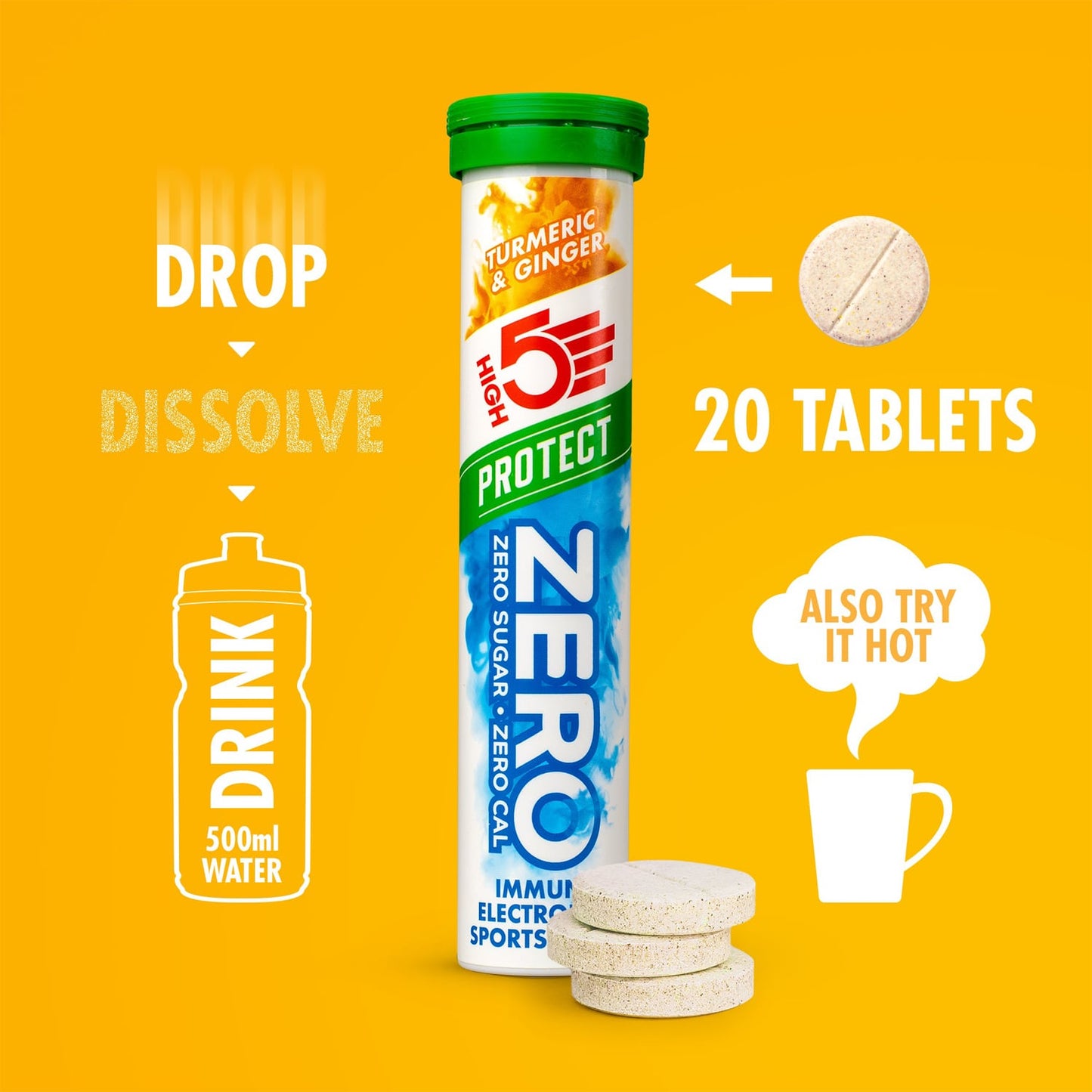 HIGH5 ZERO PROTECT Hidratação electrolítica (20 comprimidos) Cúrcuma Gengibre
