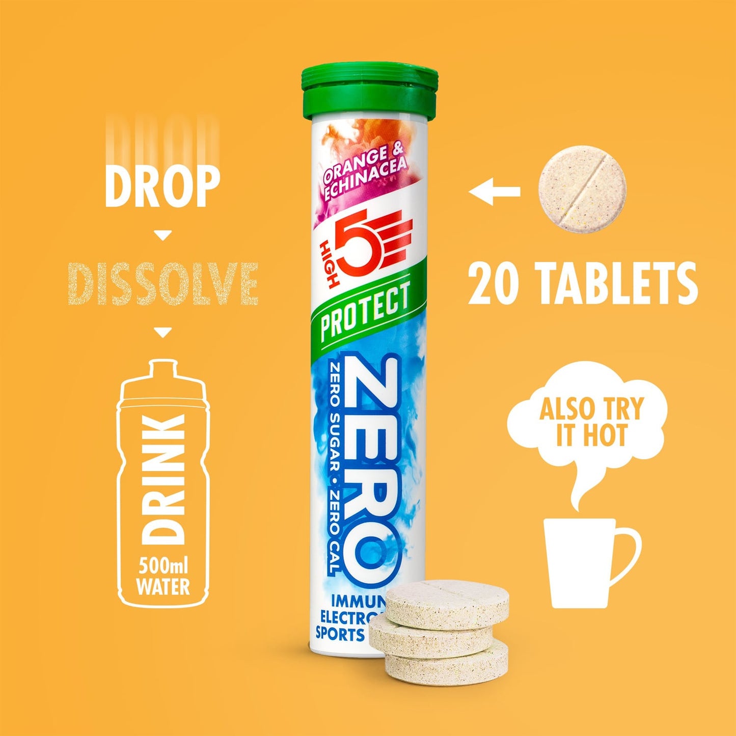 Comprimidos de hidratação electrolítica HIGH5 ZERO PROTECT (x20) Laranja e Equinácea