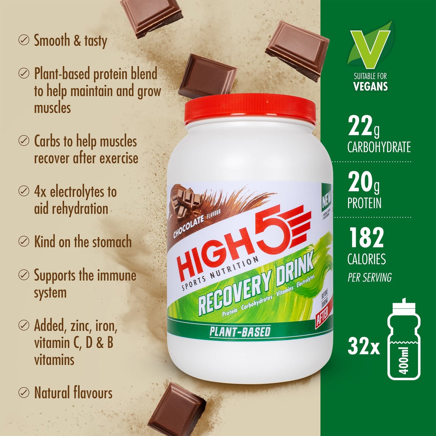 HIGH5 BEBIDA DE RECUPERAÇÃO À BASE DE PLANTAS (1,6 kg) Chocolate