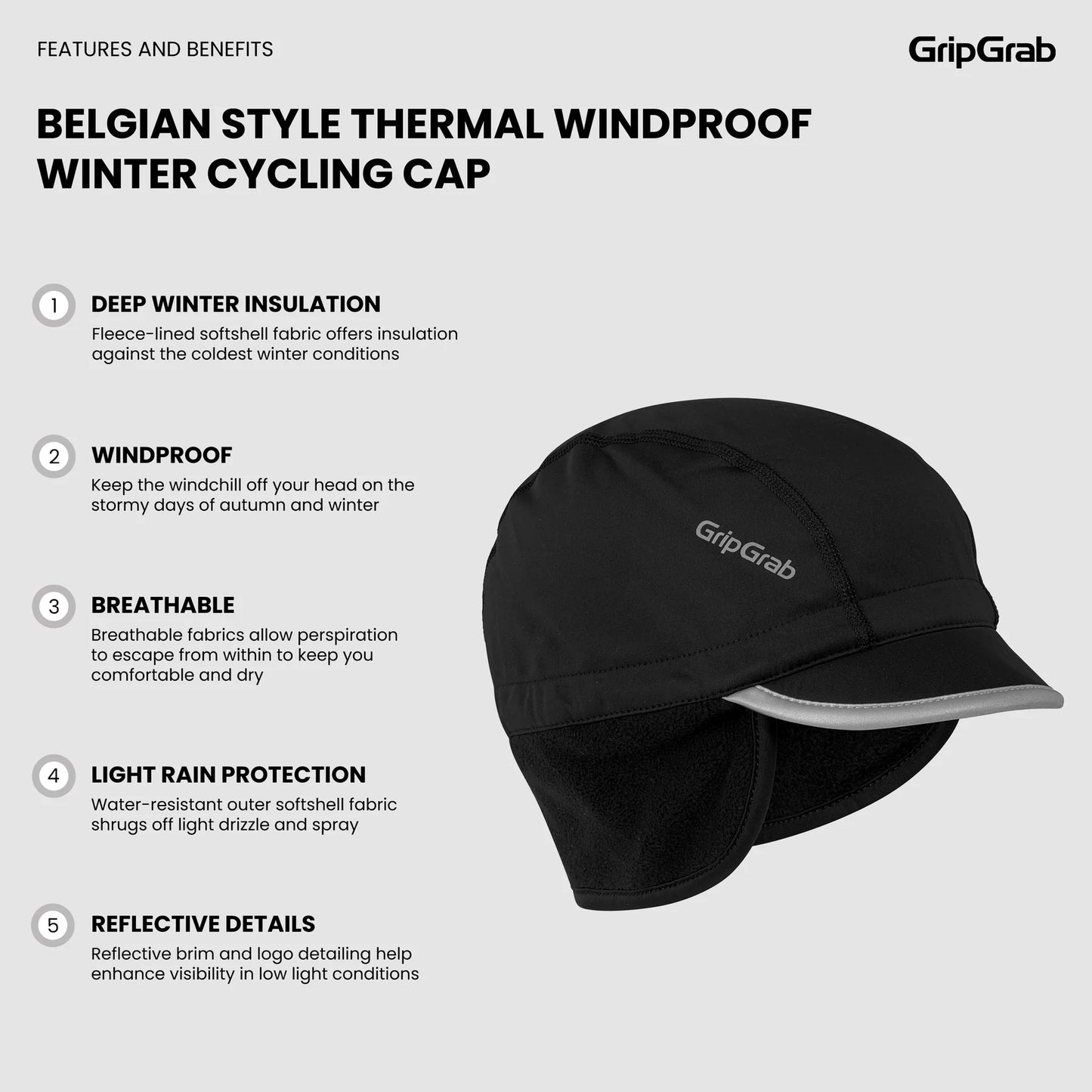 Boné de inverno GRIPGRAB BELGIAN STYLE THERMAL WINDPROOF WINTER Preto