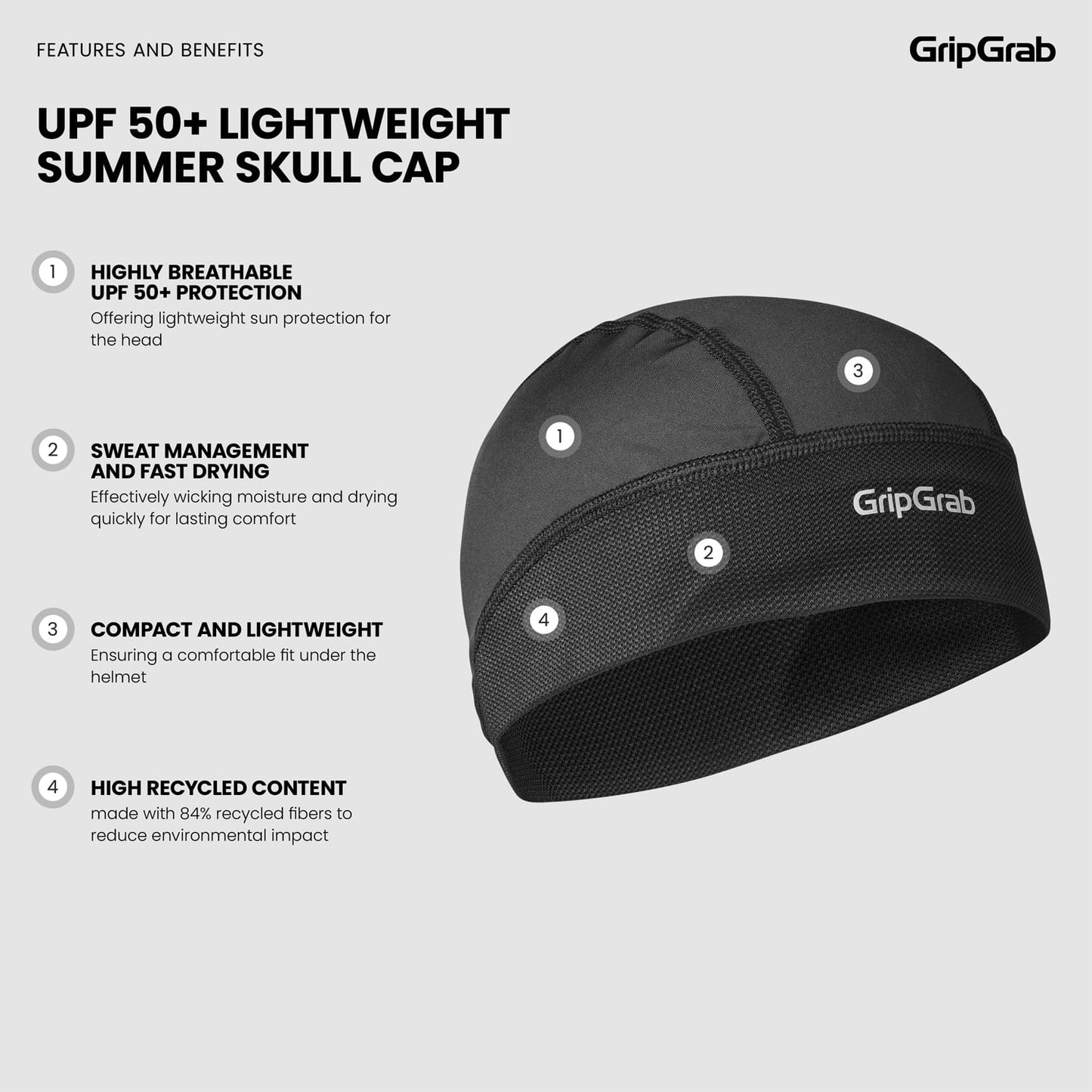 GRIPGRAB UPF 50+ Underhelmet Preto