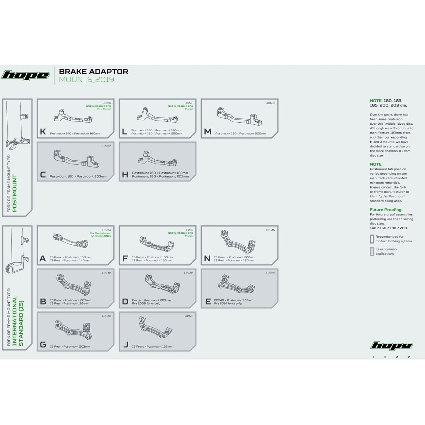 Adaptador de pinça dianteira / traseira PM / PM HOPE Disc 203 mm (+43mm) #HBMC Prata