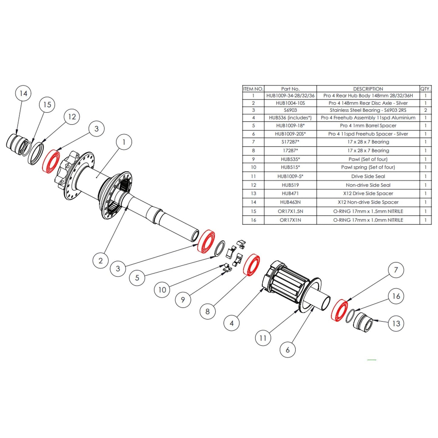 Kit de rolamentos para cubo traseiro HOPE PRO4 #HUB3P4R