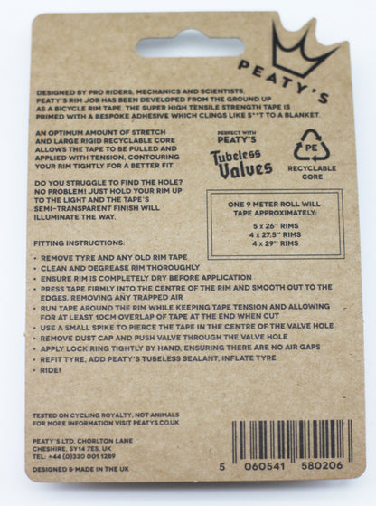 Fita de Jante Adesiva Tubeless PEATY'S RIMJOB (9 m)