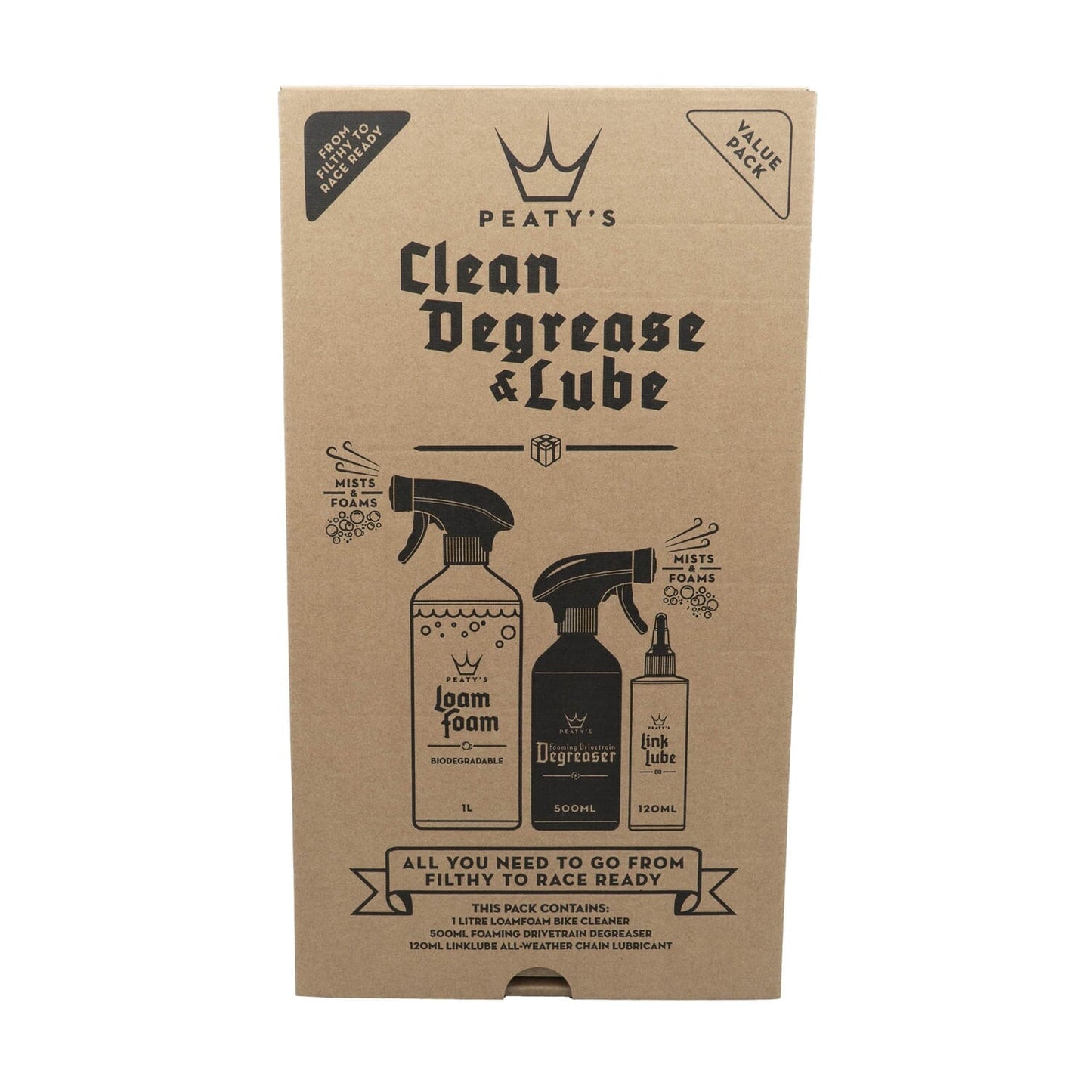 Kit de manutenção PEATY'S WASH DEGREASE LUBRICATE STARTER PACK