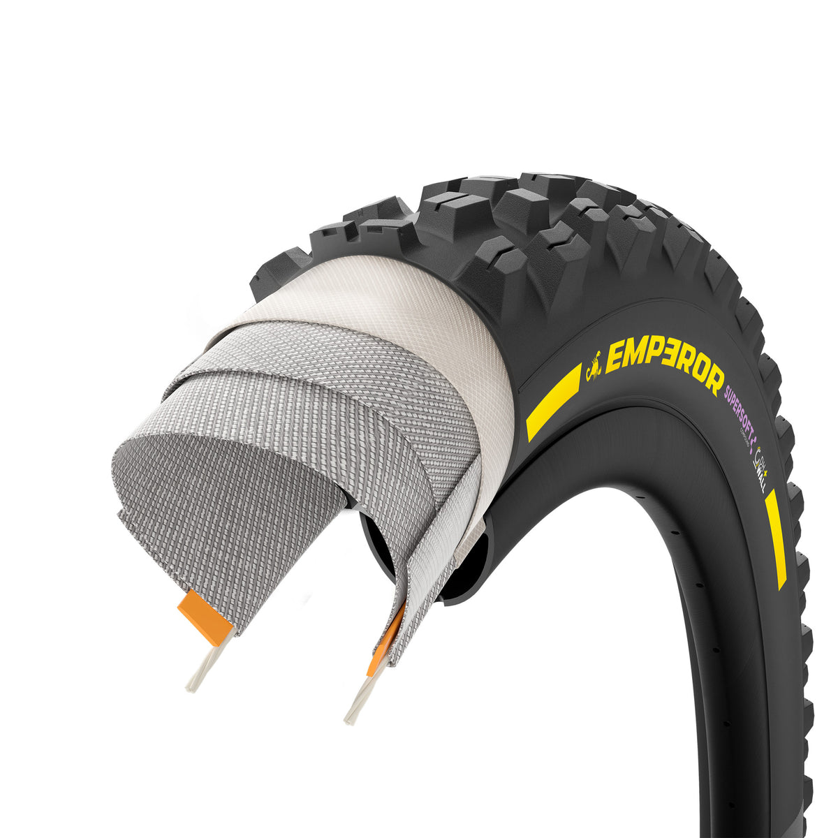 Pneu PIRELLI SCORPION EMPEROR 27.5x2.40 Supersoft DH+Wall Tubeless Ready de talão flexível preto/amarelo Team Edition