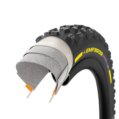 Pneu PIRELLI SCORPION EMPEROR 27.5x2.40 Supersoft DH+Wall Tubeless Ready de talão flexível preto/amarelo Team Edition