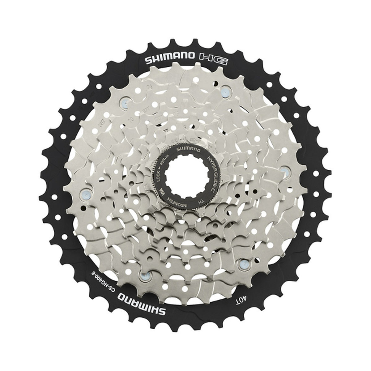 Cassete de 8 velocidades SHIMANO HG400 – fotografia principal sobre fundo branco