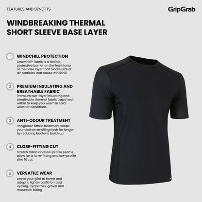 Camisola interior de manga curta GRIPGRAB WINDBREAKING THERMAL preta