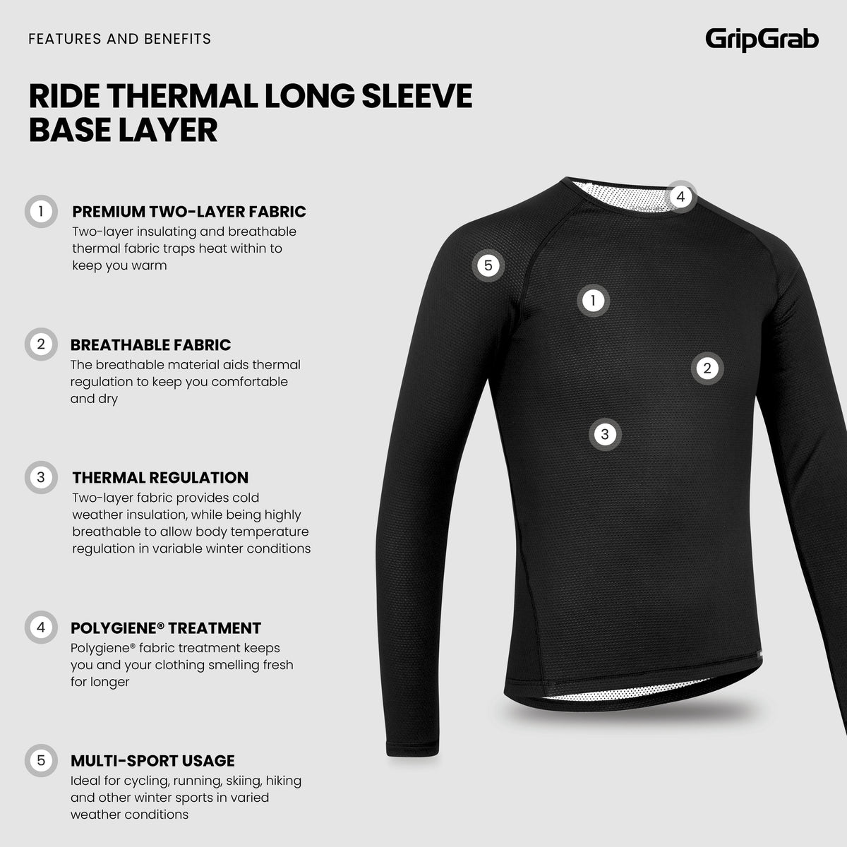 Camisola Interior de Manga Comprida GRIPGRAB RIDE THERMAL Preta