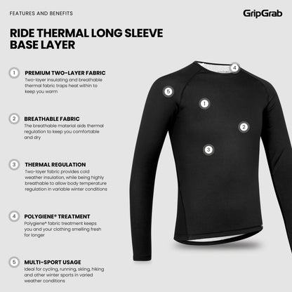 Camisola Interior de Manga Comprida GRIPGRAB RIDE THERMAL Preta