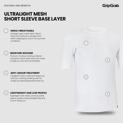 Camisola Interior de Manga Curta GRIPGRAB ULTRALIGHT MESH Branca