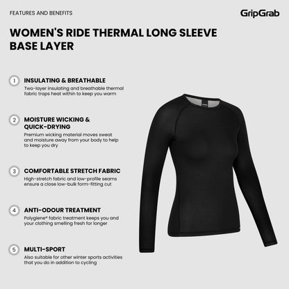 Camisola interior de manga comprida para mulher GRIPGRAB RIDE THERMAL preta