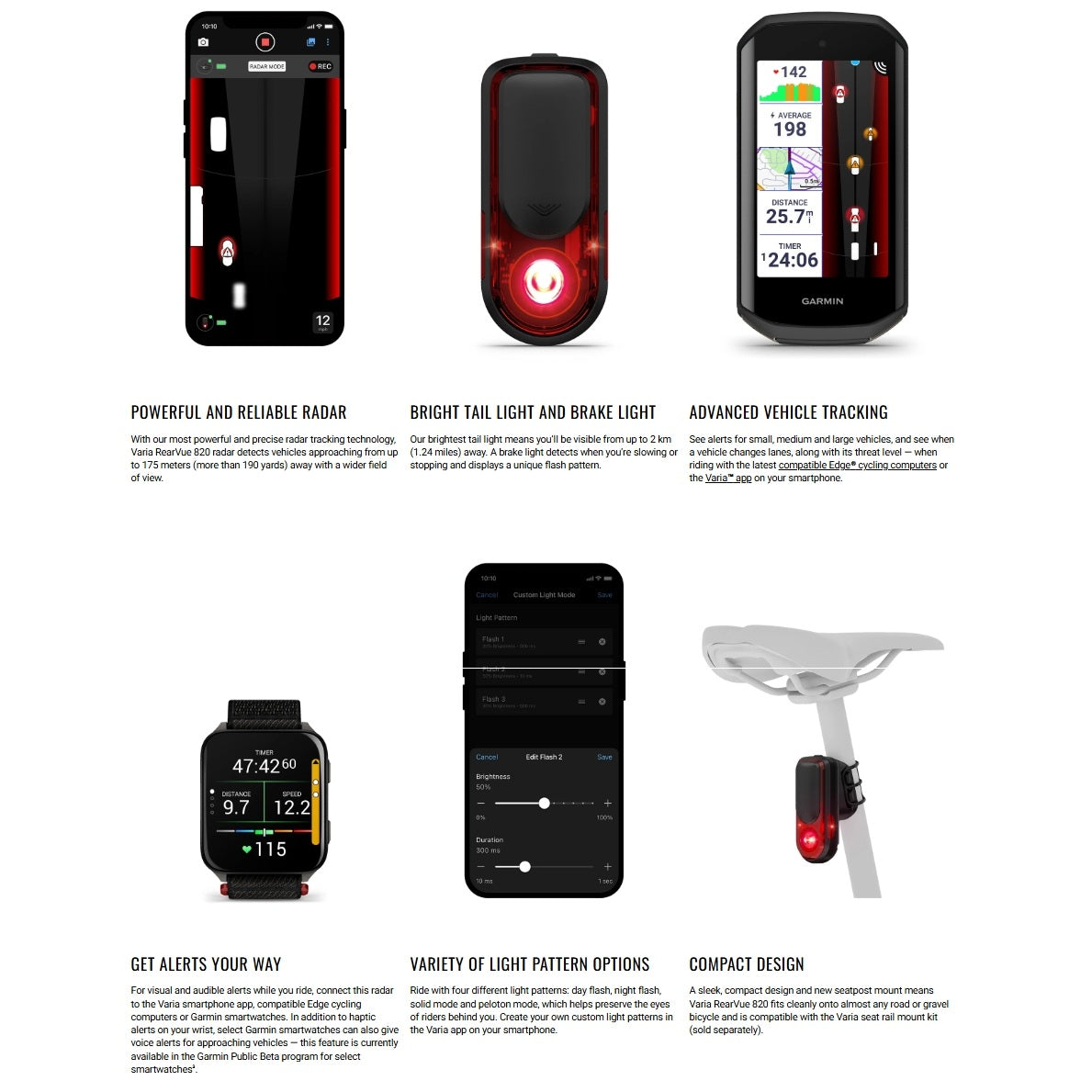 Iluminação da retaguarda GARMIN VARIA REARVUE 820