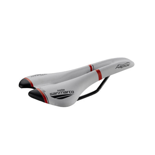 Selim SAN MARCO ASPIDE RACING OPEN FIT NARROW Rails Xsilite Branco/Preto/Vermelho