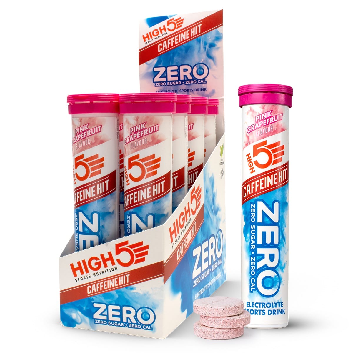 Boisson Anticrampe HIGH5 ZERO Caffeine Hit Tubo de 20 Pastilhas de Toranja Rosa