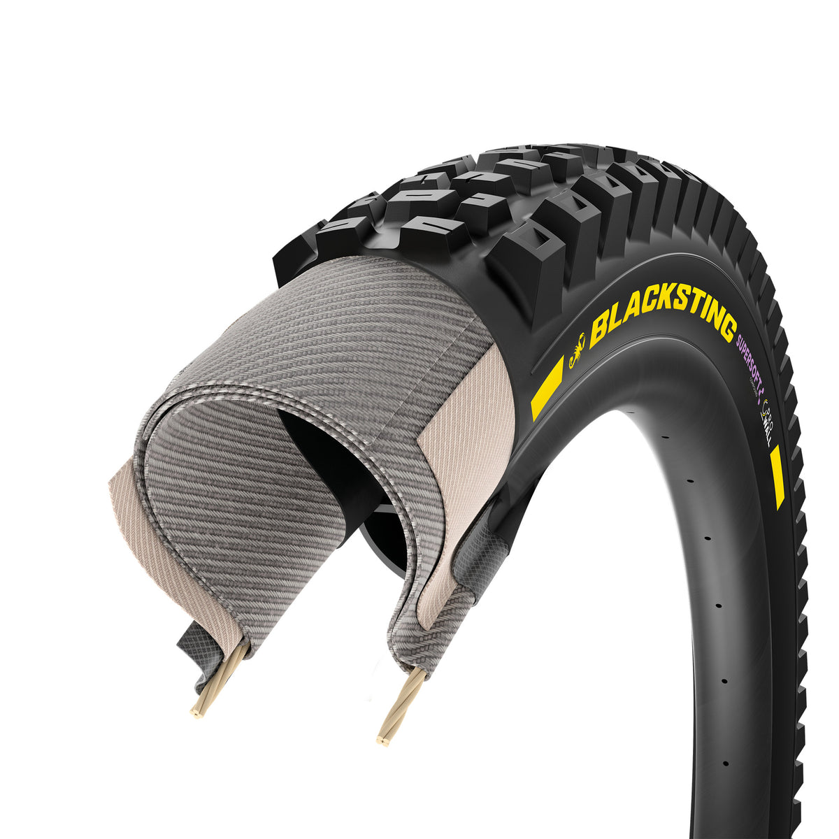 Pneu PIRELLI SCORPION BLACK STING 29x2.40 Supersoft ProWall Tubeless Ready de talão flexível preto/amarelo Team Edition