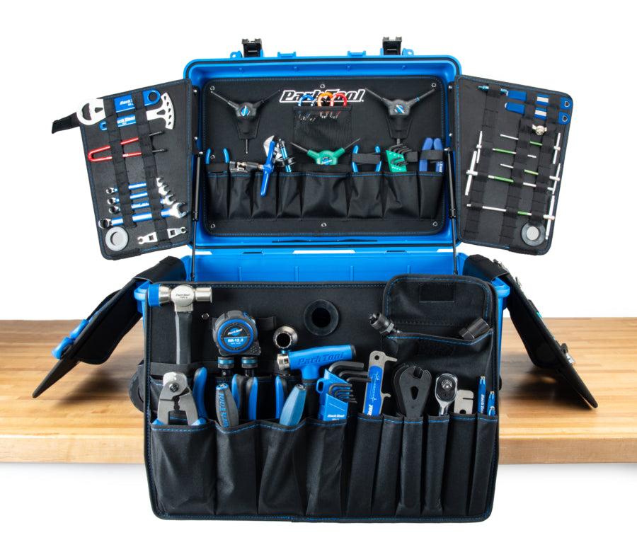Park Tool BRK-1 aberta com todas as ferramentas arrumadas