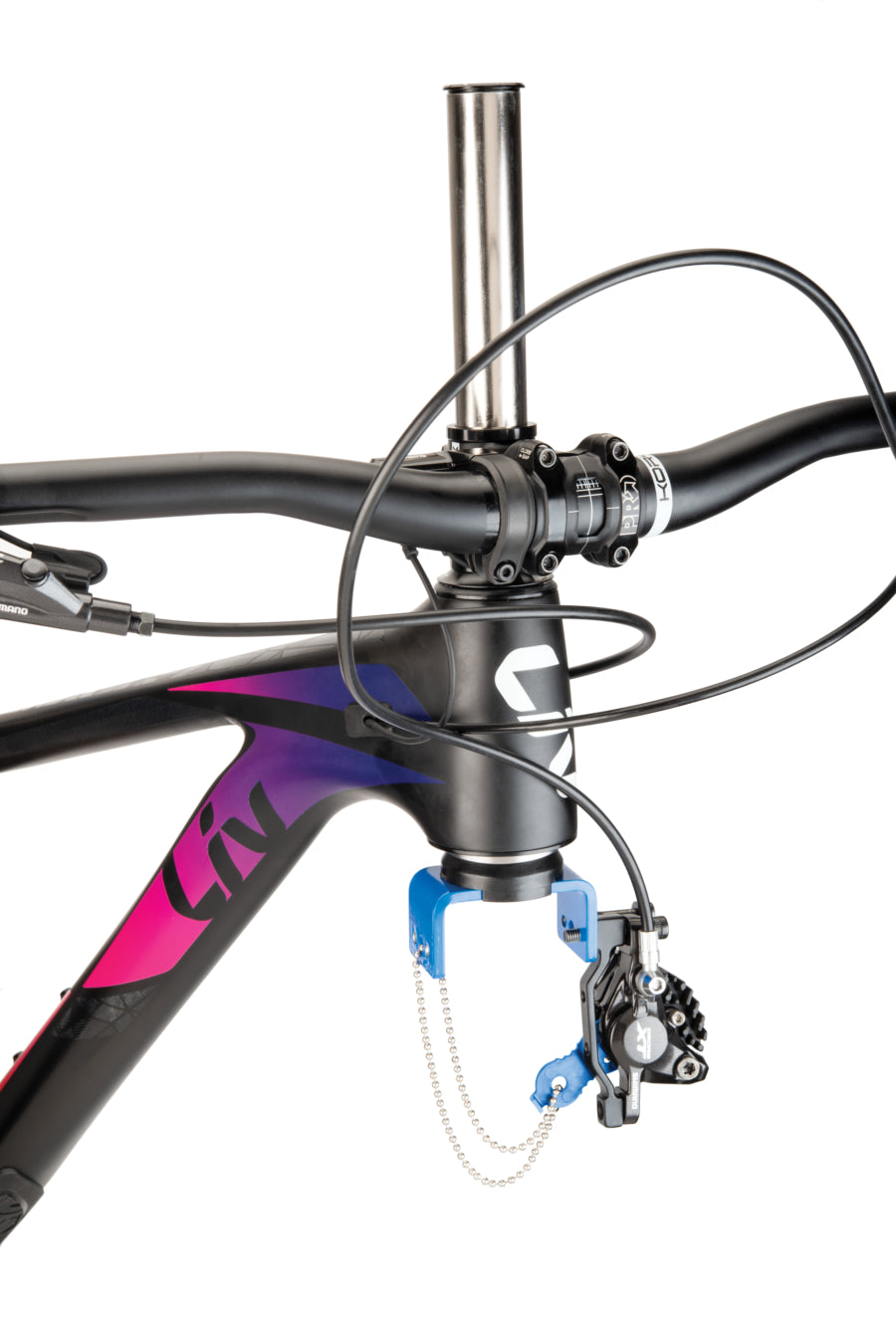 Park Tool DF-1 a segurar uma BTT com travão de fixação Post Mount