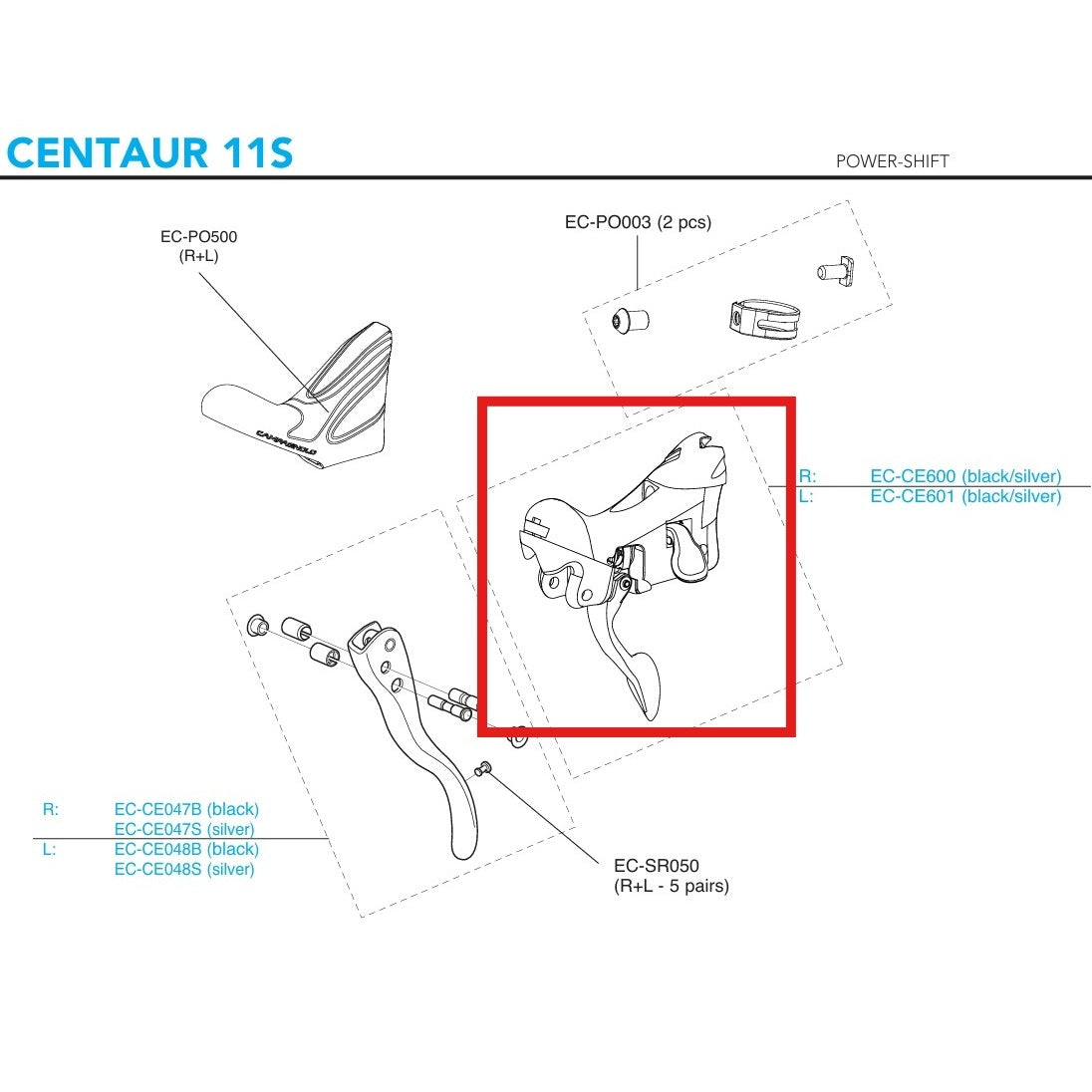 Corpo da alavanca de mudanças esquerda CAMPAGNOLO CENTAUR 11V 2018 Travões de jante