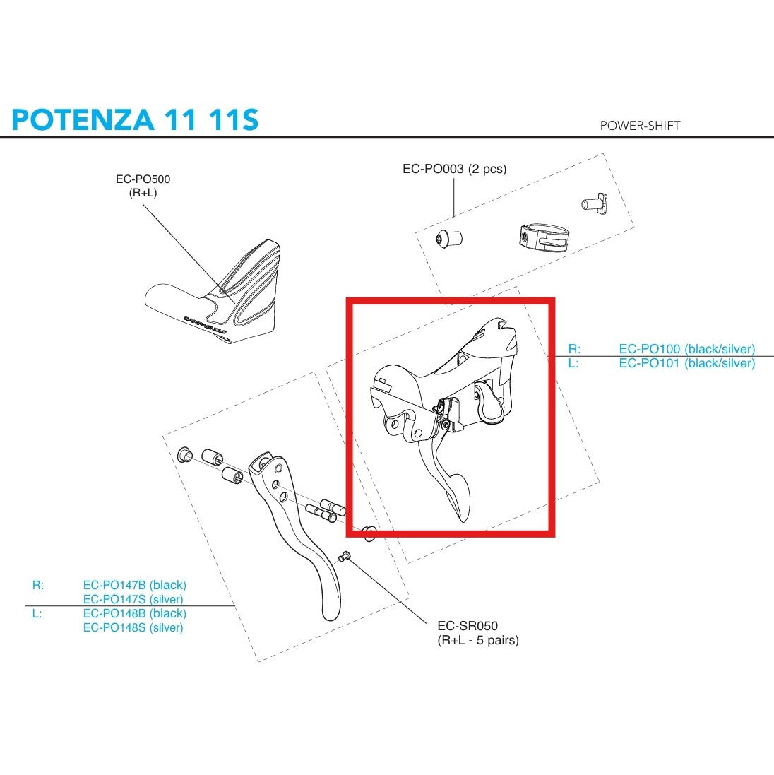 CAMPAGNOLO POTENZA 11V 2018 Câmbios à direita Corpo da alavanca de velocidades Travões a jante